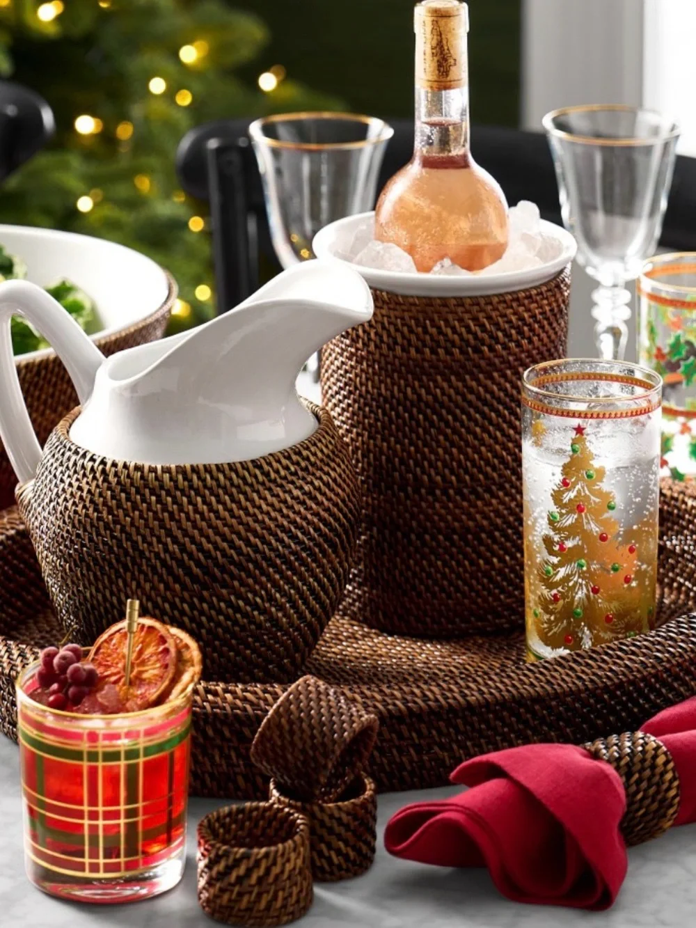 Williams Sonoma Nito Woven Brown Rattan Napkin Rings ~ Set of 4